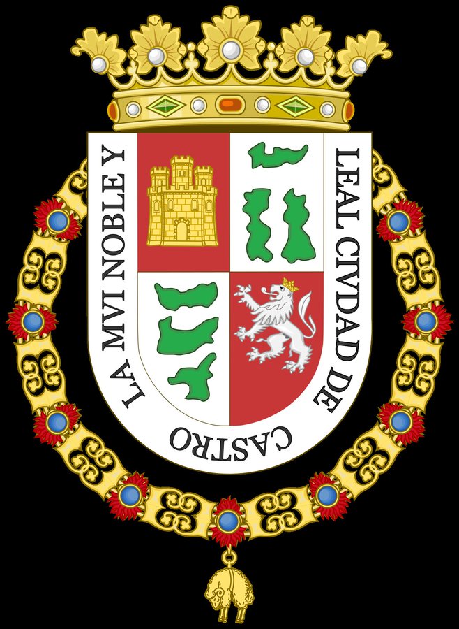 La imagen tiene un atributo ALT vacío; su nombre de archivo es escudo-de-castro14-de-agosto-de-1696-y-carlos-ii-de-espana-con-la-inscripcion-la-mui-noble-i-leal-ciudad-de-castro.jpg