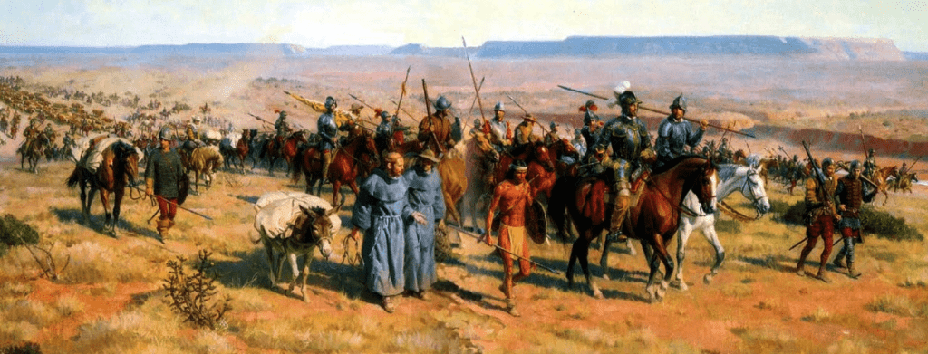 La imagen tiene un atributo ALT vacío; su nombre de archivo es coronado-expedicion-de-francisco-vazquez-de-coronado.-tom-lovell.png